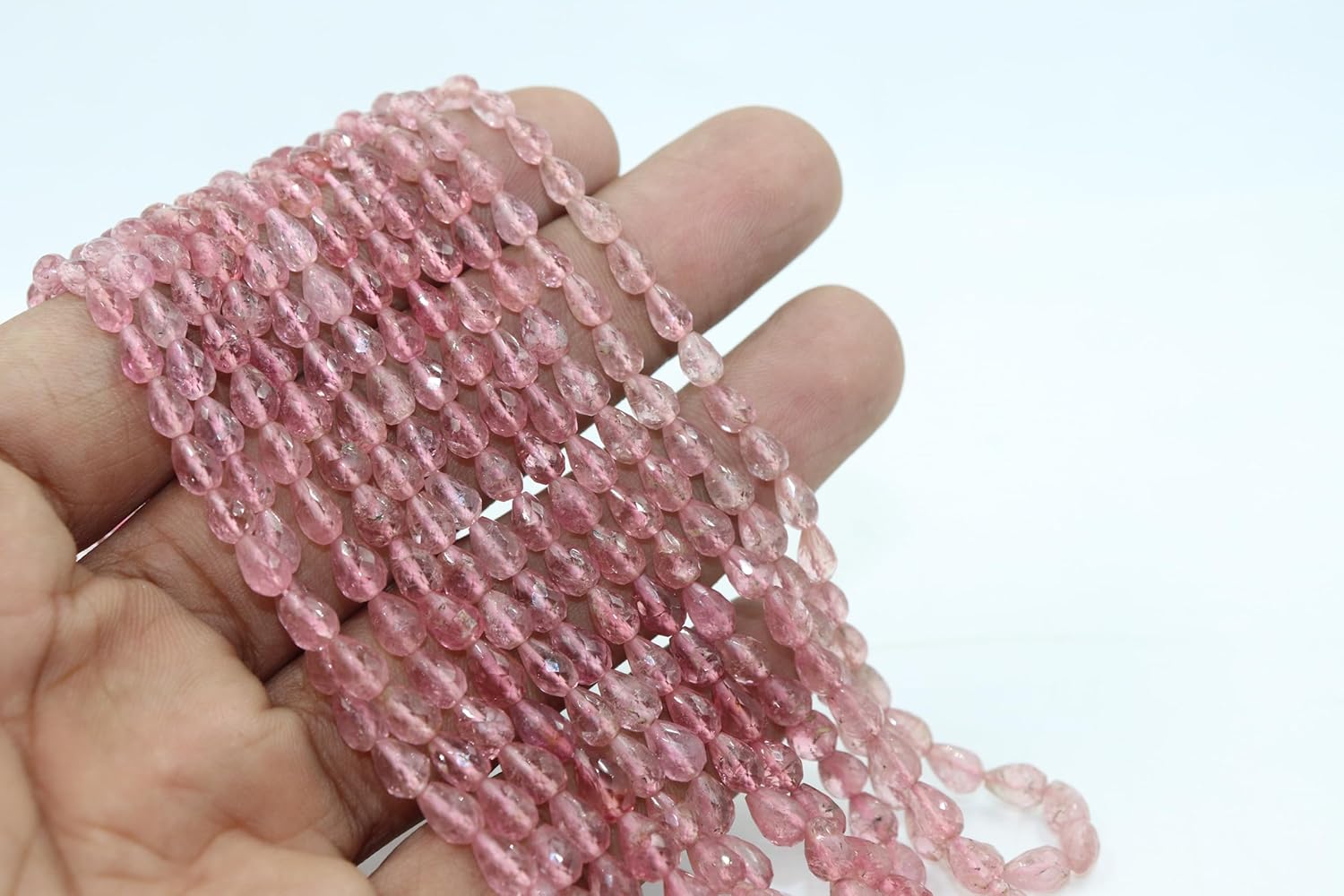Natural Pink Tourmaline Faceted Drop Beads, AAA+ Quality, 5x7mm Size, Crystal Gemstone Strand for Jewelry Making