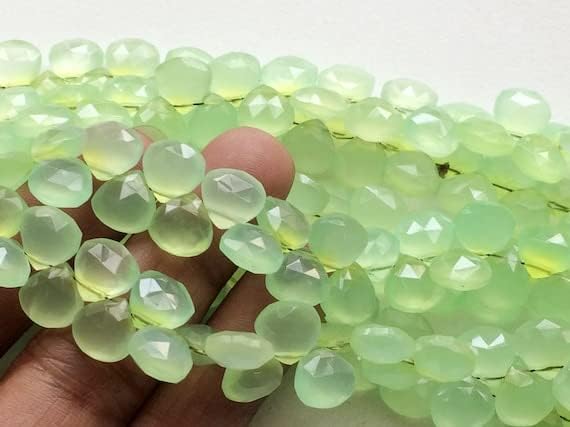 BEADS GEMSTONE 1 Strand Natural Apple Green Chalceny, Faceted Heart Beads, Green Chalceny Beads, 9-9.5mm, 4.5 Inch Code-HIGH-19373