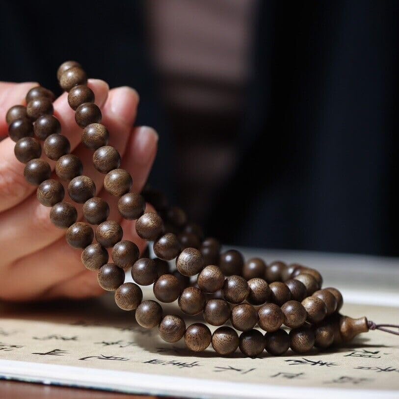 Agarwood 8mm*108 Brunei Agarwood Soft Silk Nine Points Sinking Buddha Beads Rosary Beads