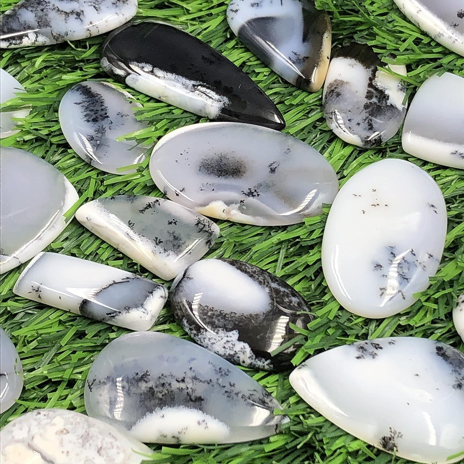 Natural DENDRITIC OPAL Gemstone Loose Cabochon Lot For Jewelry Making, Loose Gemstone For Ring, Earring & Pendant Necklace, Jewelry Making Cabochons, Healing Gemstones