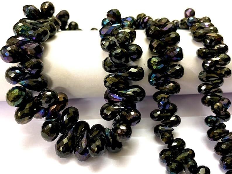 Natural Black Spinel Teardrop Faceted Beads 5-7 MM 17 inch Long String Jewelry Making Gemstone Beads for Necklace Bracelet