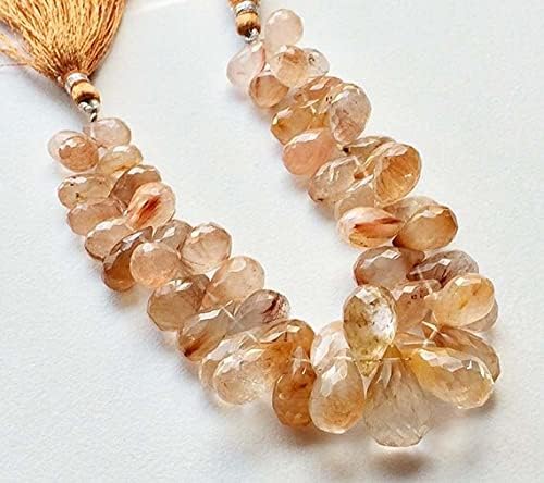 1 Strand Natural Gold Rutile Micro Faceted Tear Drop Beads, Gold Rutilated Necklace, 7x10mm to 12x18mm 8 Inch