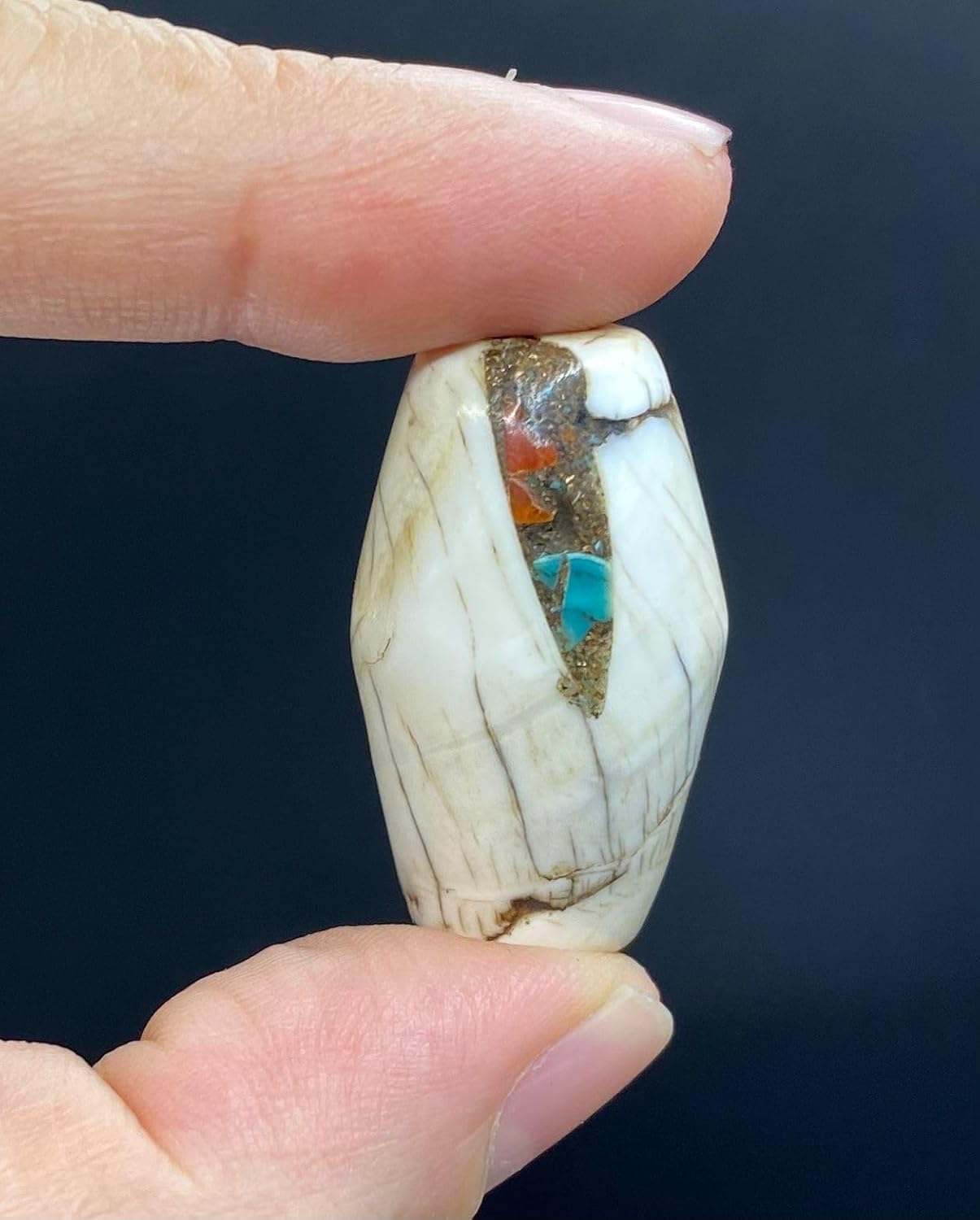 Handcrafted Nepalese Tibetan Natural Shell Pearl Bead with Turquoise 33x20mm –16.81g Barrel Carved Bead for Jewelry Making, Craft Supplies, DIY Necklace & Bracelet Design,Loose Beads (20)