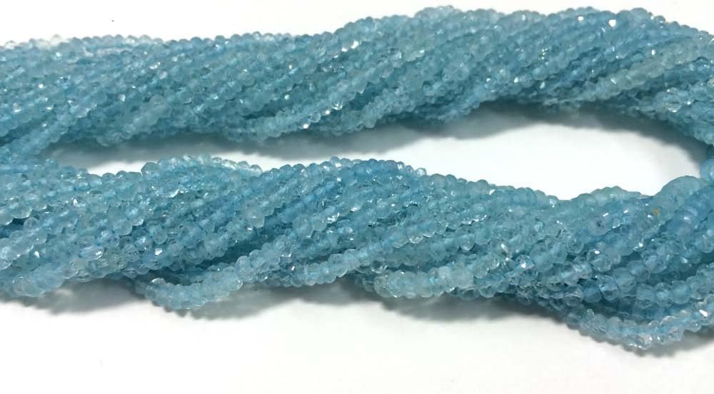 AAA QUALITY BLUE AQUAMARINE FACETED RONDELLE LOOSE GEMSTONE BEADS 13.5
