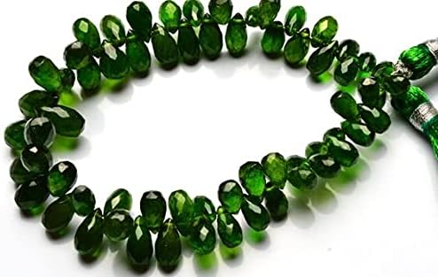 1 Strand Natural Chrome Diopside Faceted Drop Shape Briolettes 4x6 to 5x9MM Approx. 6.5