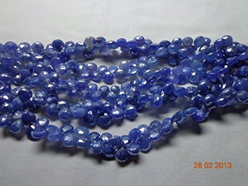 13 inch natural beads strand of 8-9mm faceted heart blue chalcedony gemstone briolletes beads for DIY jewelry - necklace, bracelet, earring, ring.