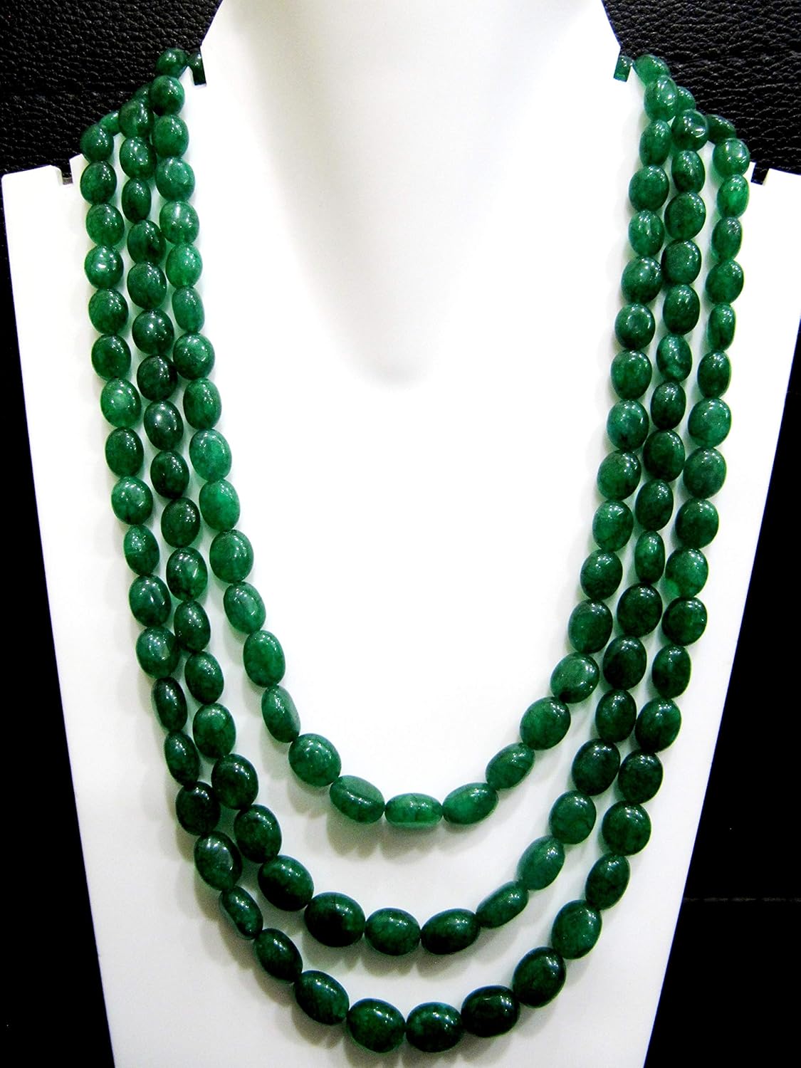 Natural Beryl Emerald Oval Plain Smooth Beads 6x9mm to 9x11mm 3 Stranded 18 inches Long Gemstone Beaded Necklace