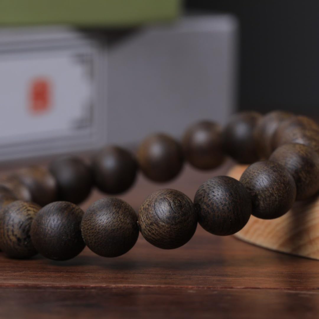 Natural Wild Fusen Red Earth Agarwood Aquilaria Hand-Stranded Single-Circle Prayer Beads 10mm x 19 Beads Honey-Sweet Aroma, Cooling Sweetness Sink-Grade Quality (14mm*15 Beads)