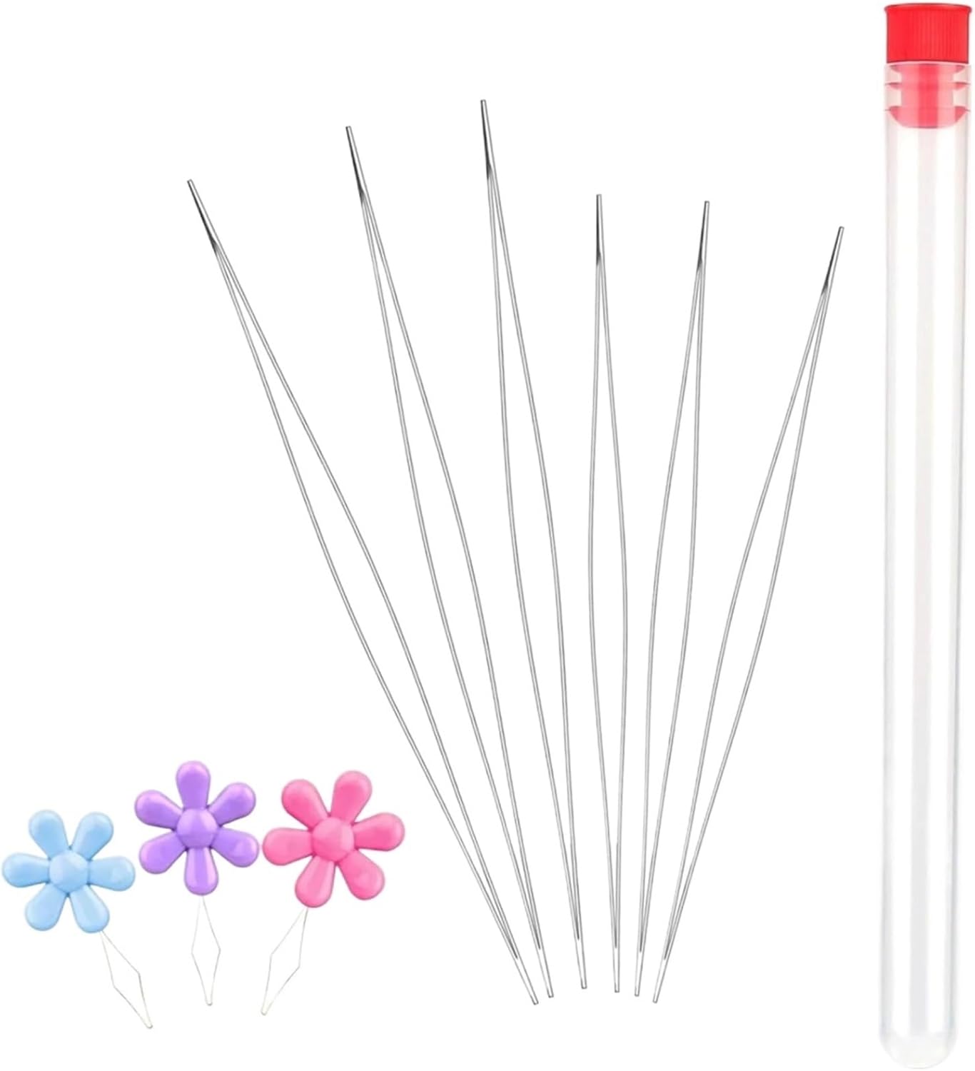 Beading Needles 8/16/32set Beading Needles Long Straight Embroidery with Needle Bottle Bead Threader for Jewelry Making(32set)