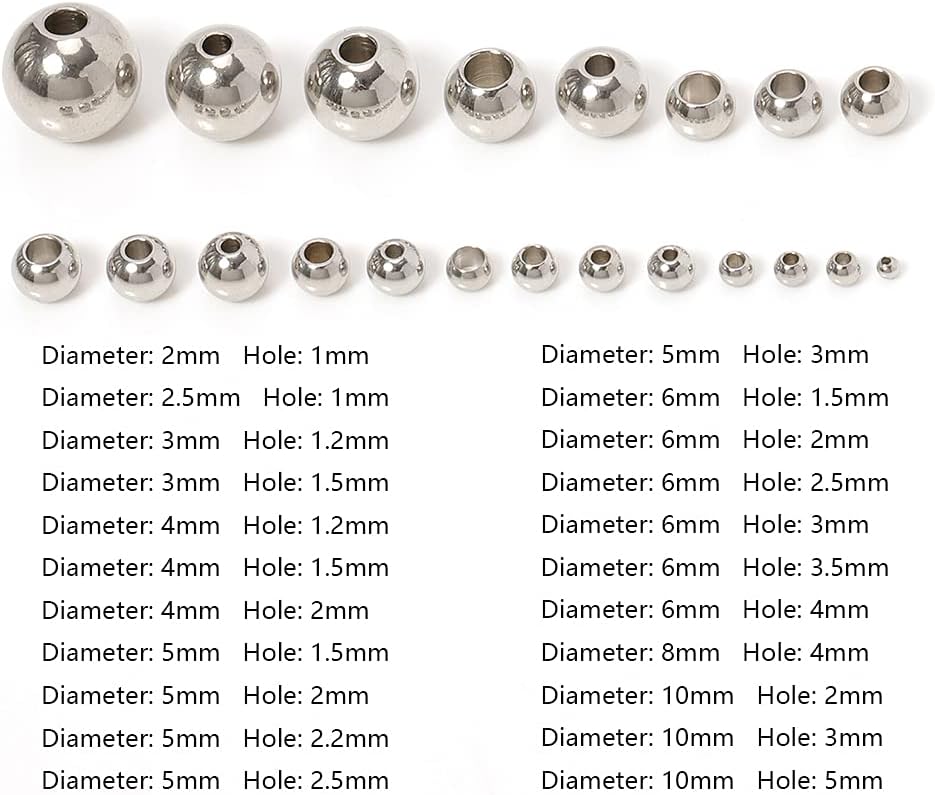 QA 100pcs Stainless Steel Spacer Loose Beads Ball 3-10mm Big Small Hole for Charms Bracelets Necklaces Jewelry Making A118 (Color : 10x5mm)