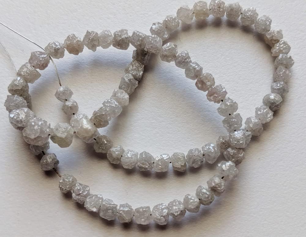 3.5-5.5mm Raw White Gray Diamond Beads, Rough Diamond Beads, White Gray Raw Uncut Diamond Beads for Jewelry (2.5IN To 10IN Options) - PPD500, 3.5-5.5 MM Approx.