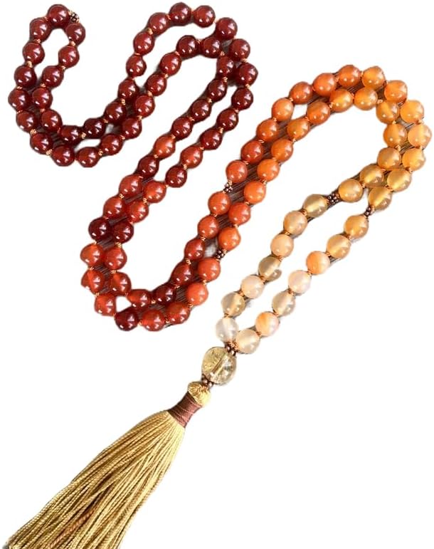Natural Carnelian and Citrine 8mm 108 Mala Beads, Spiritual, Meditation Beads, Reiki, Japa Mala, Buddhist Prayer Beads, Yoga Bracelet, healing beads LKMALA-RRGU-3843, 34 inch