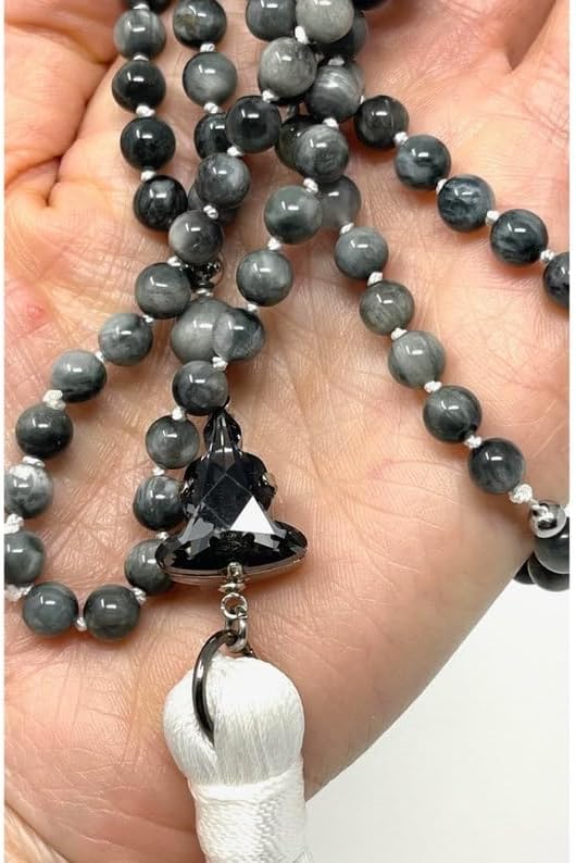 Natural grey tiger's eye 6mm 108 Mala Beads, Spiritual, Meditation Beads, Reiki, Japa Mala, Buddhist Prayer Beads, Yoga Bracelet, healing beads LKMALA-RRGU-1959