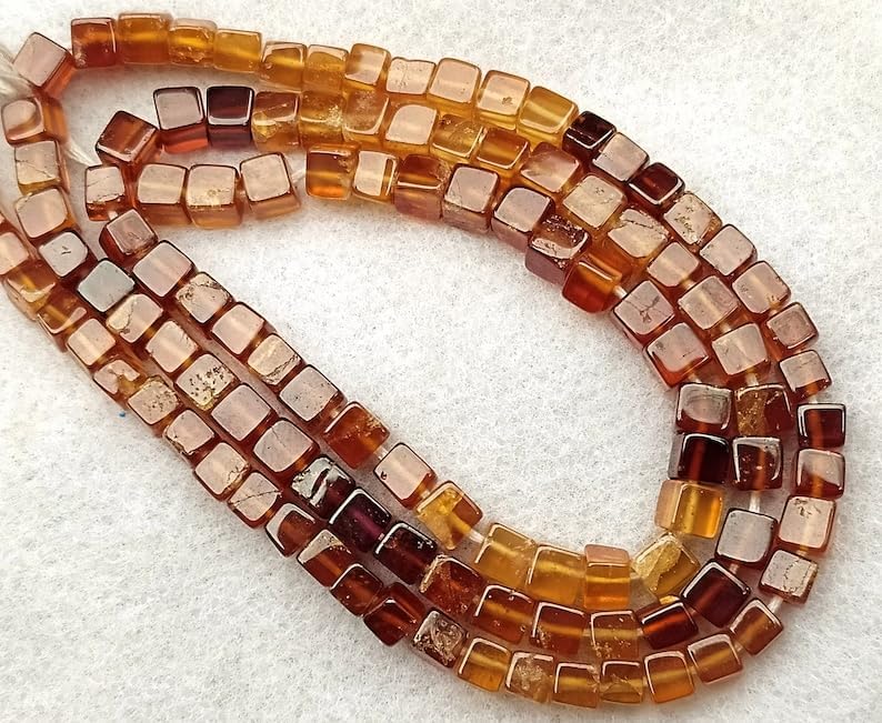 13 inch Strand of Natural gem Hessonite Garnet, 3-4mm Box Smooth Beads for DIY Jewelry Making. | Beads_04707
