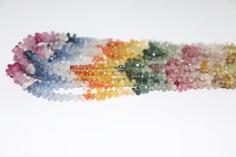 Multi Sapphire Faceted Drops Beads 2 * 4 mm Multi Beads Sapphire teardrops Beads Multi Sapphire Drops Wholesale Lot 10 Strands