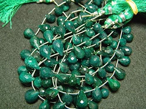 1 Strand Natural Green Corundum Briolettes, Faceted Tear Drop Beads, 6x10mm to 10x14mm Each, 18 Pieces, 8 Inch Code-HIGH-19398