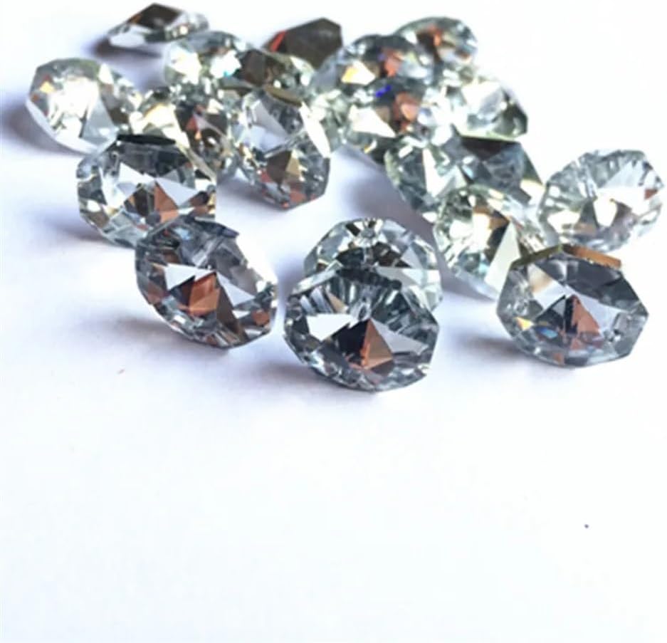Hanging Crystals Prisms Silver 500pcs 14mm Crystal Octagon Lamp Beads in 2 Holes for Chandelier Parts Accessories Hangings Crystals for Decoration
