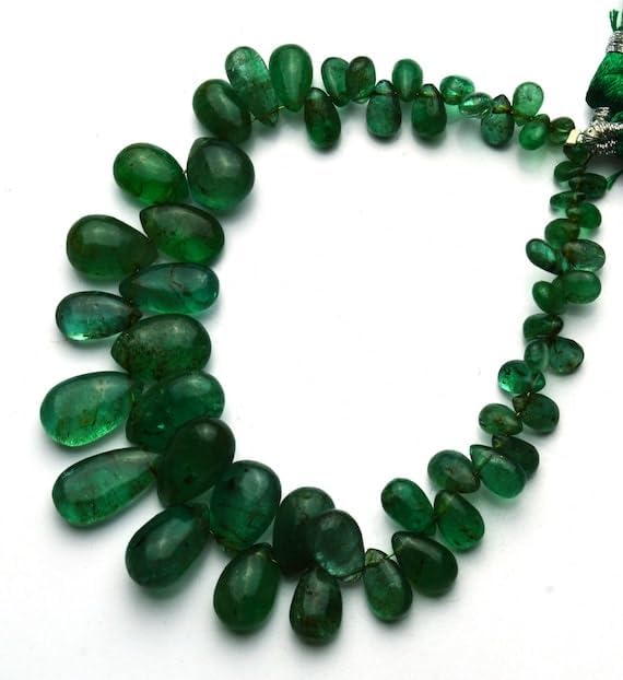 BEADS GEMSTONE 1 Strand Natural Emerald Smooth Pear Shape Briolettes 7 Inch Full Strand 3x5MM to 7x12MM Approx Code-HIGH-4544