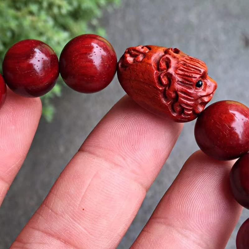 Mascot Wooden Crafts Wood Carving Art Wood Decoration Artwork 貔貅小叶紫檀1.2 * 17颗 佛珠手串手链 泥料鸡血红高油密多金星(貔貅小叶紫檀手串)