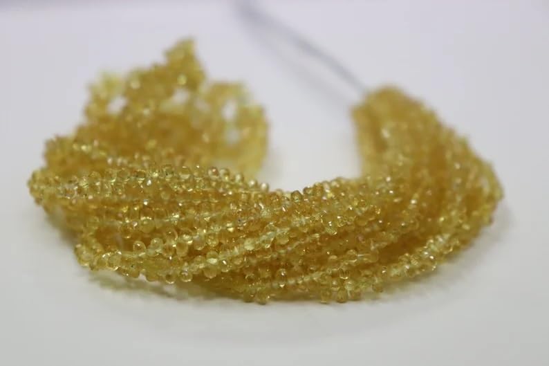 AAA+ Quality Yellow Sapphire Faceted Drops Shape 2x4mm Beads Strand for Jewelry Making Natural Yellow Sapphire Side Cut Drop Minimalist Beads