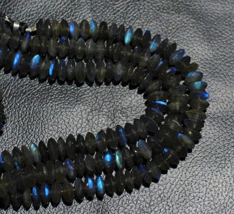 13 inch Strand of Natural gem Blue Flash Labradorite, 8mm Button Faceted Beads for DIY Jewelry Making. | Beads_03910
