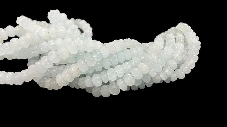 Natural Aquamarine Melon Smooth Beads 6-10MM 16 inches Long String Jewelry Making Gemstone Beads for Necklace Bracelet