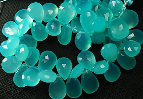 13 inch natural beads strand of 11-12mm faceted pear aqua chalcedony gemstone briolletes beads for DIY jewelry - necklace, bracelet, earring, ring.