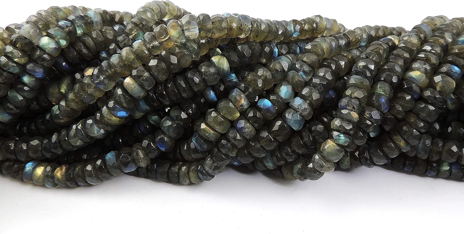 10 Strand Labradorite Faceted Rondelles - Labradorite Beads,Blue Flash Beads - 6mm 12 Inches