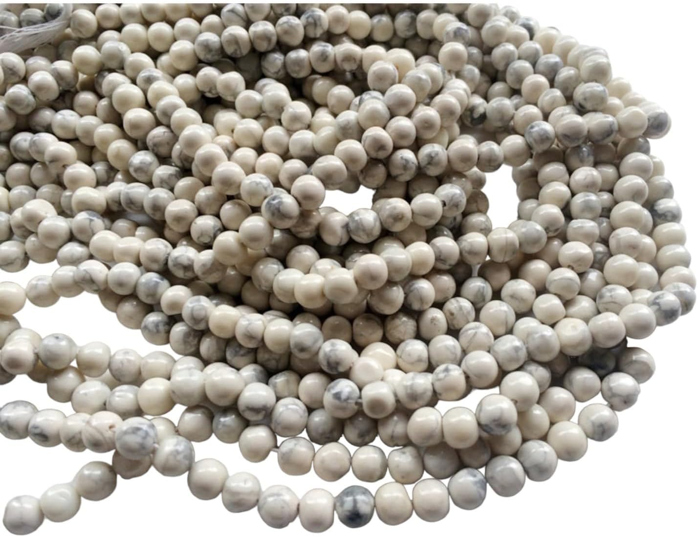 Women's 6 mm Howlite Plain Round Beads, Natural Howlite Plain Ball Beads, 13 Inch Howlite Plain Round Beads For Jewelry (1ST To 5ST Options)