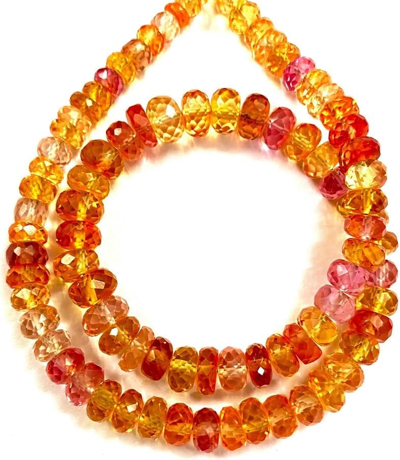 Natural PADPARADSCHA Sapphire roundelle facated Beads 6-9 MM 18 inch Long String Jewelry Making Gemstone Beads for Necklace Bracelet