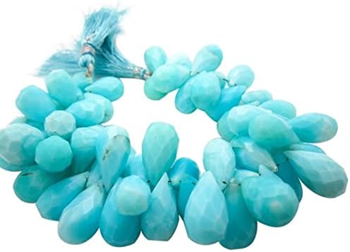 Peruvian Blue Opal Beads, Faceted Teardrops, Peruvian Opal Briolettes, Blue Opal Teardrop Briolette 8.5 inch Strand 10-12mmmm x 19-21mm