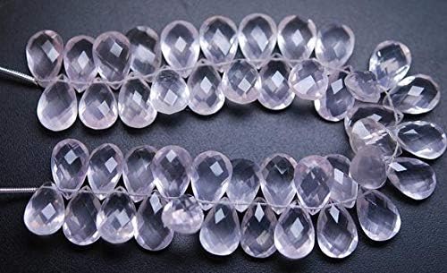 4 Inch Long Strand, Matched Pair 8x12mm Size,Rose Quartz Faceted Pear Shaped Briolettes. Code-HIGH-63506