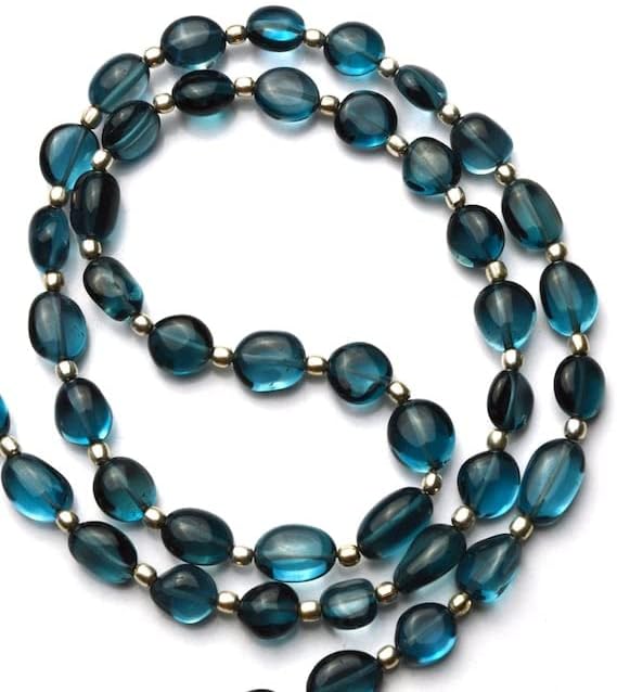 BEADS GEMSTONE 1 Strand Natural Lonn Blue Topaz Smooth Nugget 6 to 8MM Broad & 8 to 10MM Long Bead 20 Inch Code-HIGH-5029