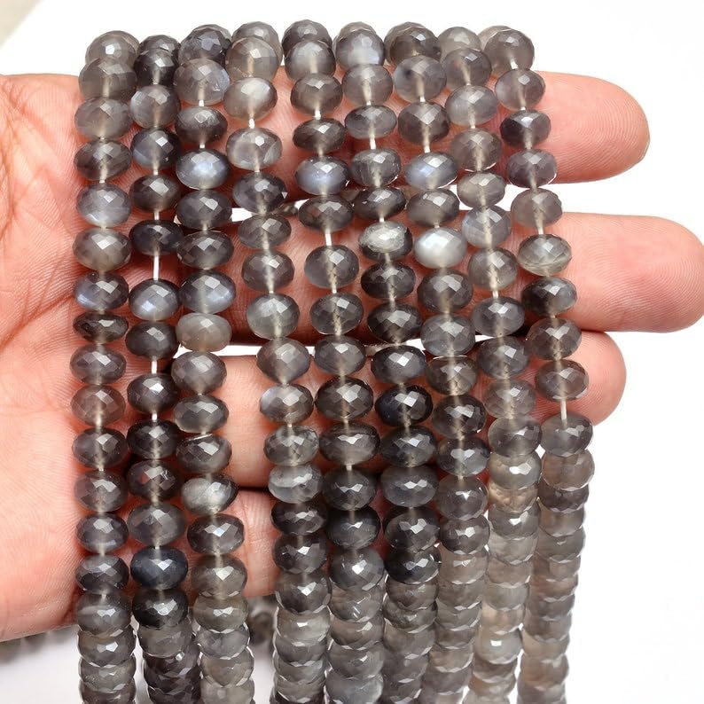 13 inch Strand of Natural gem Gray Moonstone, 7-9mm rondelle Faceted Beads for DIY Jewelry Making. | Beads_03965
