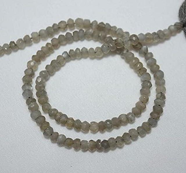 4mm Grey Moonstone Beads, Micro Faceted Rondelles Gemstone Beads 13.5 Inch lot of 10 Strands CHIK-STRD-95097