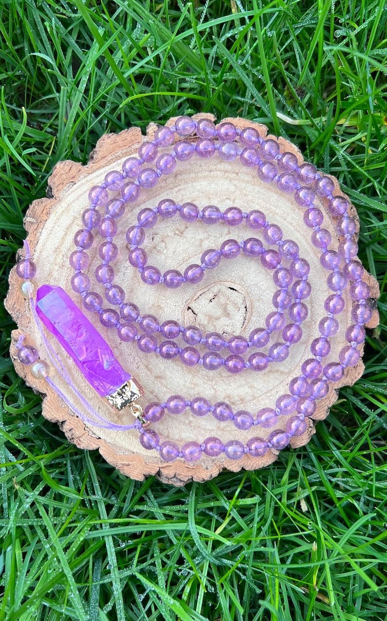 Natural Electroplated Quartz 6mm-8x2mm 108 Mala Beads, Spiritual, Meditation Beads, Reiki, Japa Mala, Buddhist Prayer Beads, Yoga Bracelet, healing beads LKMALA-RRGU-497