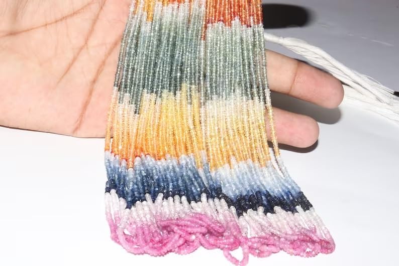 Multi Sapphire Faceted Rondelle Beads 2.75 mm Multi Rainbow Beads AAA+ Multi Sapphire Faceted Rondelle Beads Wholesale Beads