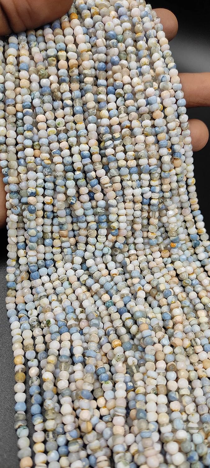 Hanumat Gems Lot of 10 Strands Peruvian Blue Boulder Opal Rondelle Faceted Gemstone Beads,Peruvian Opal Faceted Beads,Peruvian Opal Rondelle Beads,3.00-4.00 MM Beads,13 Inches Strand.