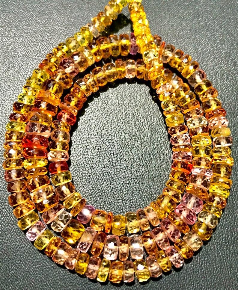 Natural PADPARADSCHA Sapphire roundelle facated Beads 4.5-7 MM 18 inch Long String Jewelry Making Gemstone Beads for Necklace Bracelet