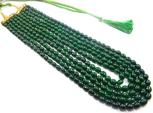 LKBEADS 5 Strand Cts. 19 Inch Long 6-9 MM Smooth Beads Emerald Quartz Oval Beaded Necklace Code-HIGH-47883