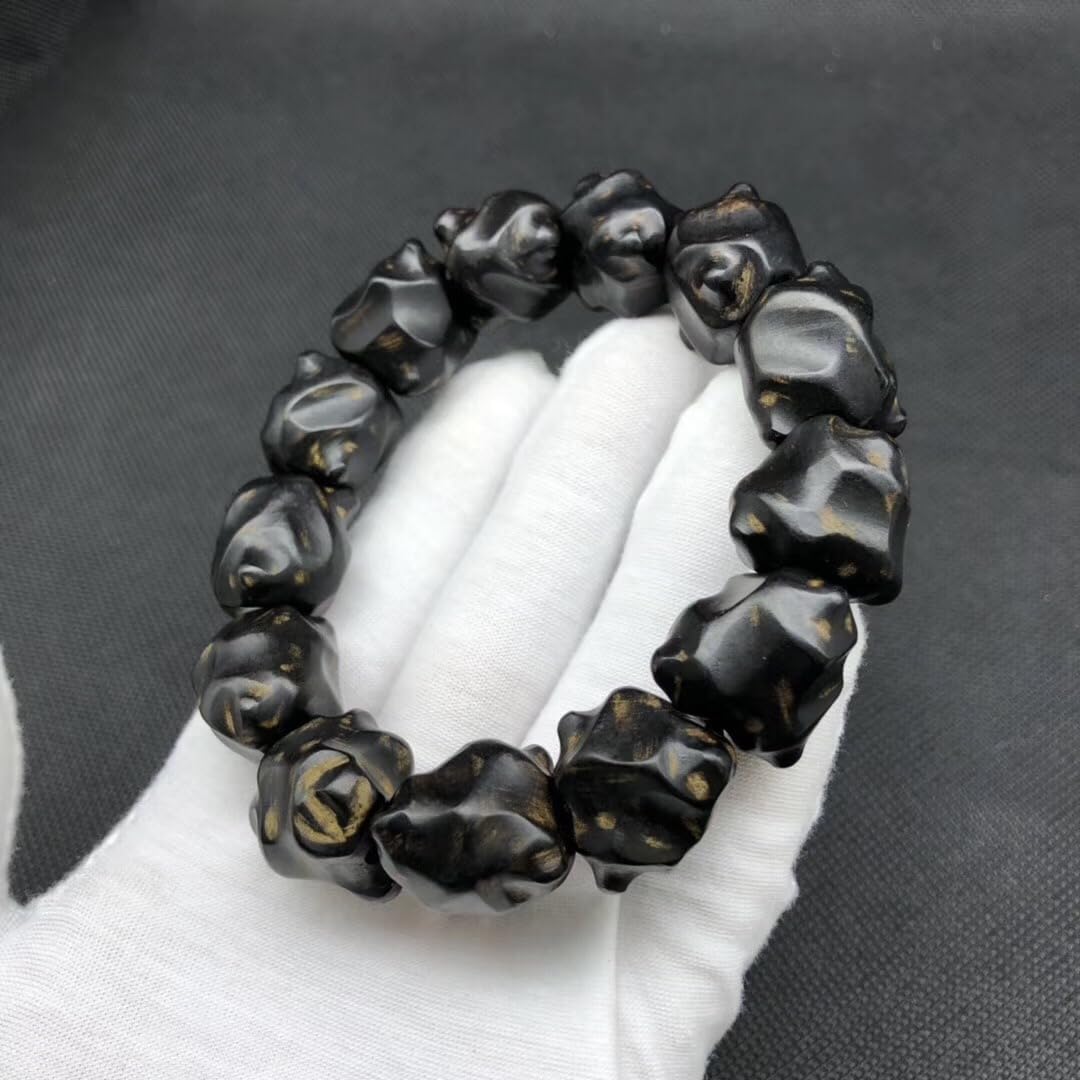 Indonesian Old Agarwood Black Oil Free-Form Hand-Strung Prayer Beads, Mature, Floral Scent, Sinkable Grade Multiple Beads Inner diameter 54mm