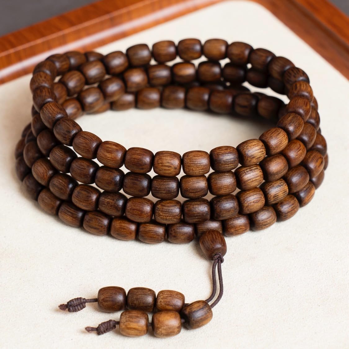 Fusen Red Clay Agarwood Prayer Beads 7×7mm*108 Beads, Sinking Grade