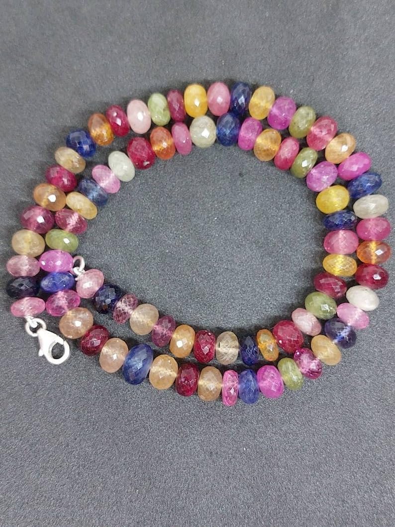 Natural Ruby, Sapphire Rondelle Faceted Beads 8x10 16 inch Long String Jewelry Making Gemstone Beads for Necklace Bracelet