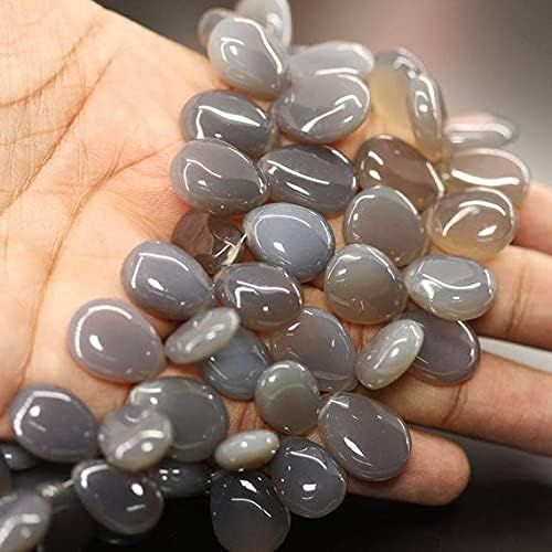 BEADS GEMSTONE Gray Natural Chalceny Smooth Briolette Pear Drop Gemstone Craft Loose Beads Strand 8 Inch Long 17mm Code-HIGH-25723