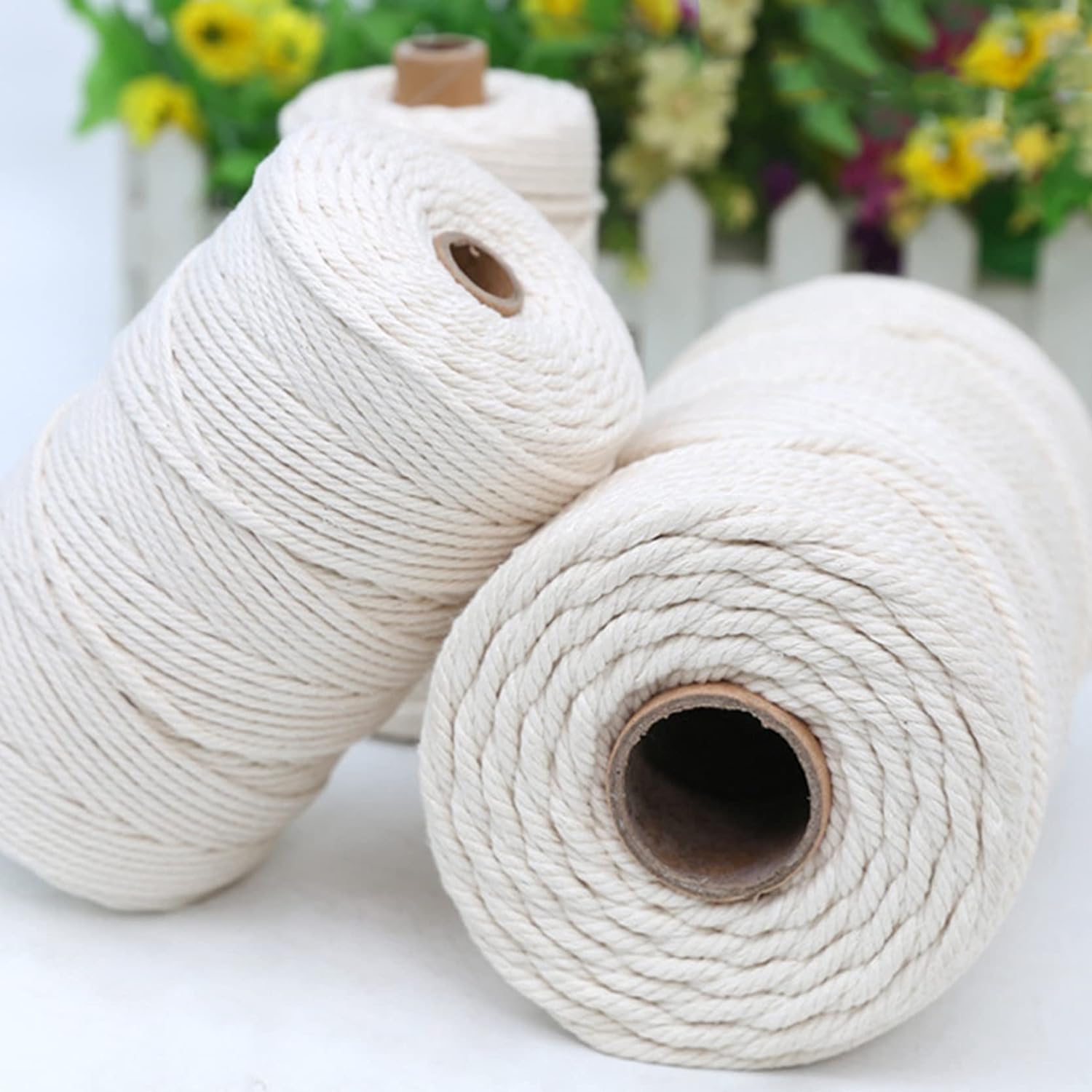 Cotton String Ball, Elastic cord, thread beading string,3mm Macrame Cord Beige 200m/500m/1000m,Thick Natual Cotton Twisted Macrame Rope,Macrame Cotton Rope DIY Craft Cords for Wall Hanging,Plant Hange