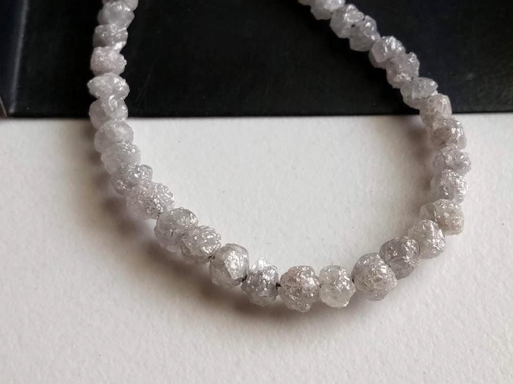 Women's 3-4mm Raw White Diamond Beads, Rough White Diamond Round Beads, Uncut Diamond, Raw White Diamond Necklace (2.5IN To 5IN Options) - PPD460