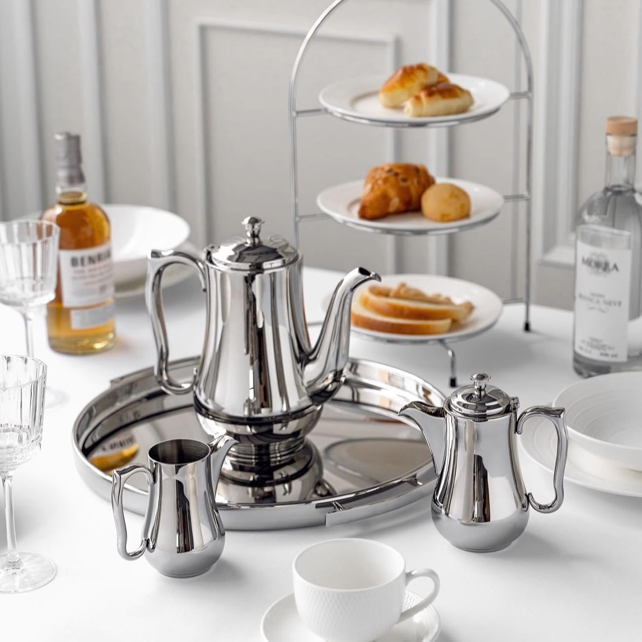 Foodtray Stainless Steel teapot Light Luxury Hotel Coffee Pot Milk Cup Tray Set Model Room Cold Water Kettle Ornaments Dining Serving