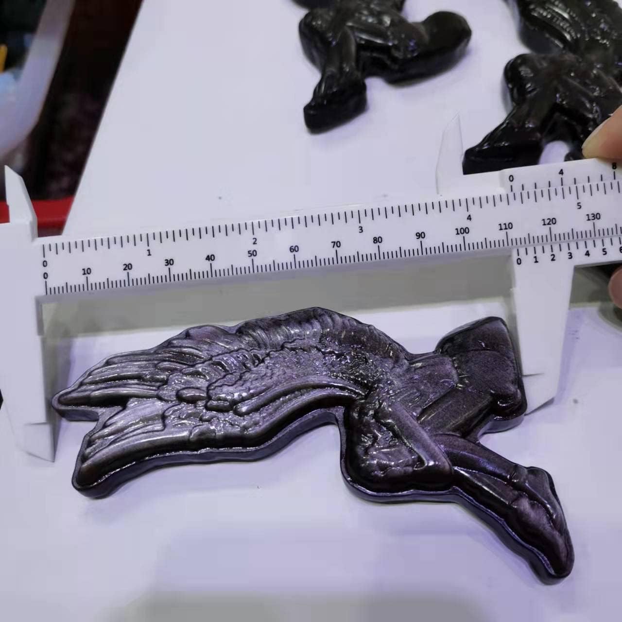 Natural Siver Obsidian Carved Wings Girl Shape Silver Obsidian Angel