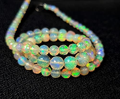 White Ethiopian Opal Gemstone Faceted Roundels Beads | Full of Galaxy fire Opal Ball Beads | Welo Opal Size - 3 -- 6 MM 16 Inch Full Strand, Yellow