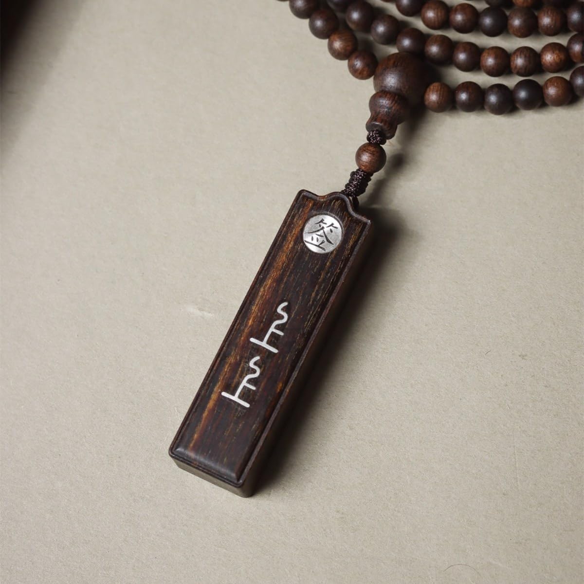 Hainan White Agarwood 4mm Prayer Beads with Premium Fortune Talisman Pendant, Sinking Grade